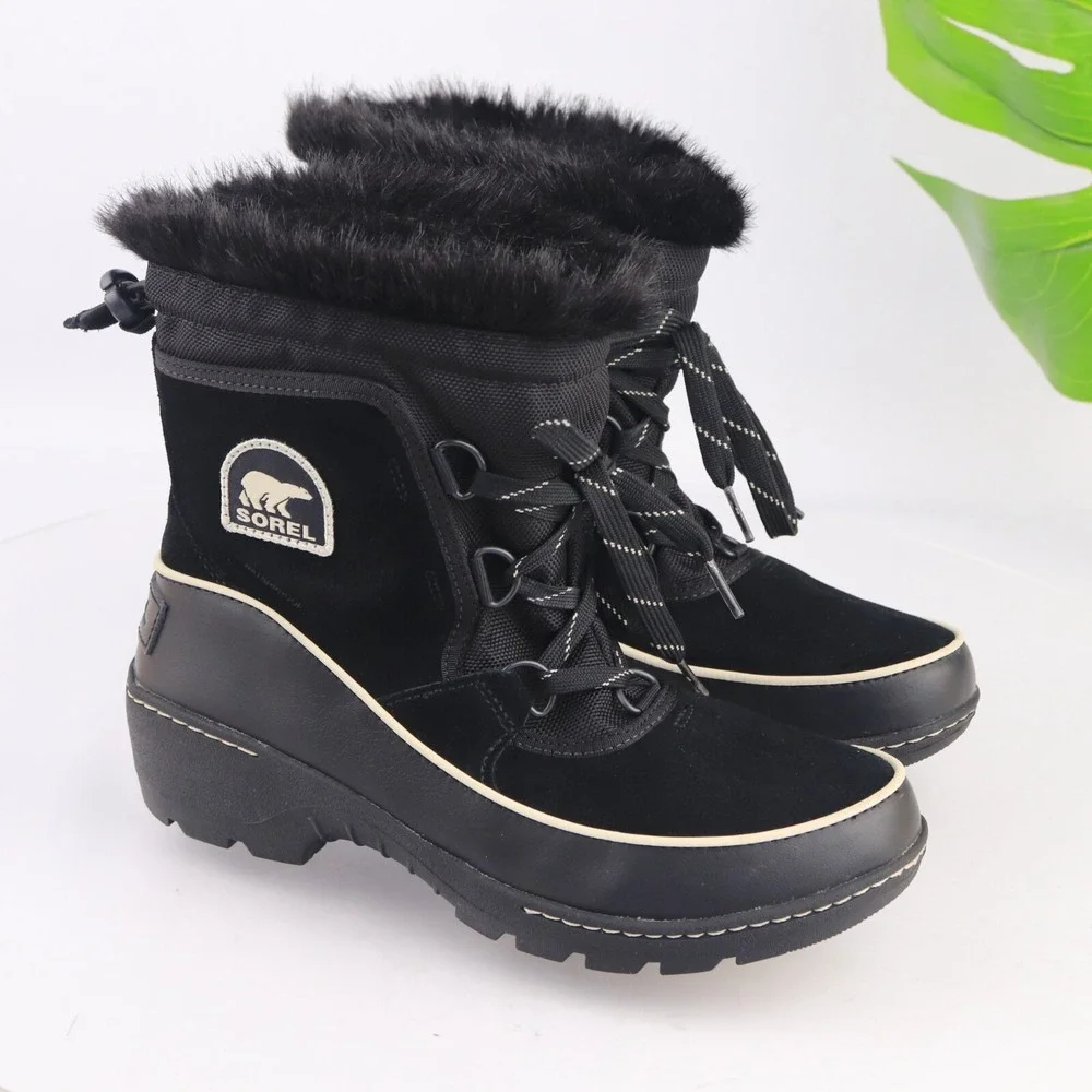 Sorel Womens Tivoli III Boot Size 8 Waterproof Black Suede Winter Bootie Lace Up